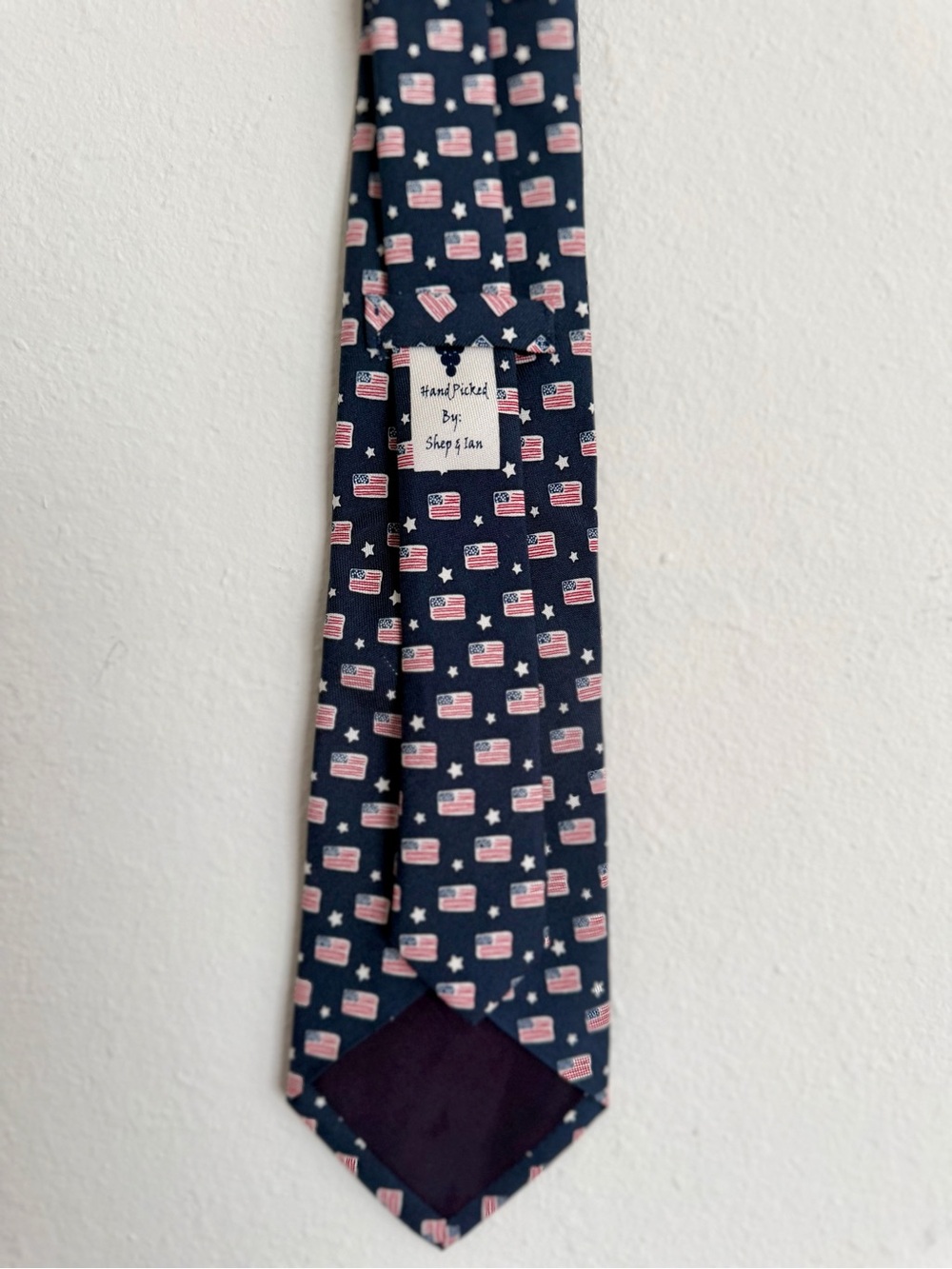 Vineyard Vines Men's American Flag Stars Silk Tie Navy Blue Handmade USA